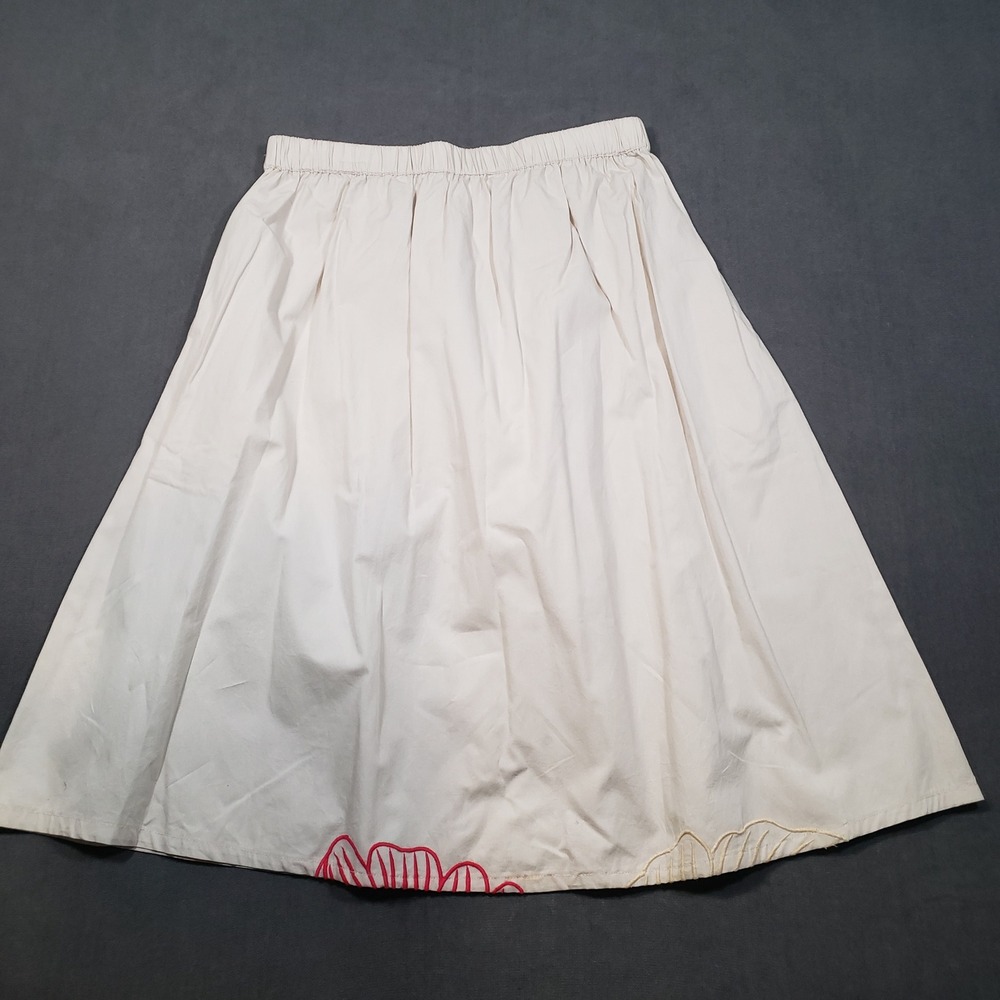Laffaire Midi Skirt Womens‎ Medium Cream Embroidered Elastic Waist Pockets